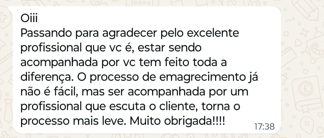 Depoimento de paciente sobre escuta e um processo de emagrecimento mais leve